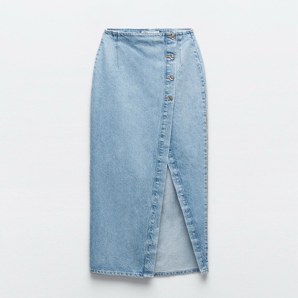 Zara Denim Midi Skirt with Button Detail